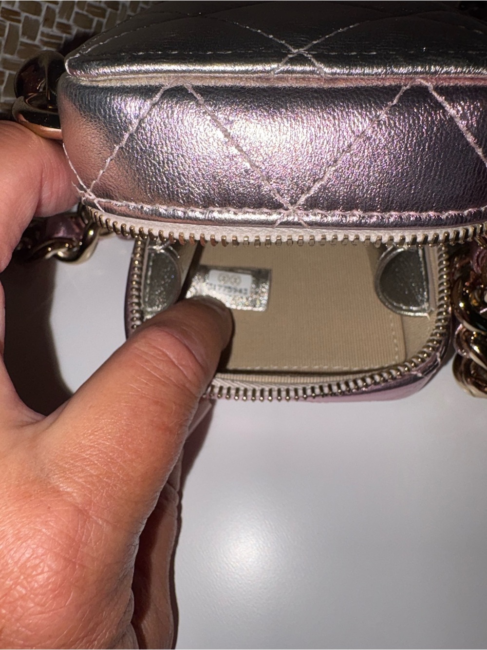 CHANEL Metallic Pink Quilted Mini Camera Bag with Gold Chain - Picture 8 of 9